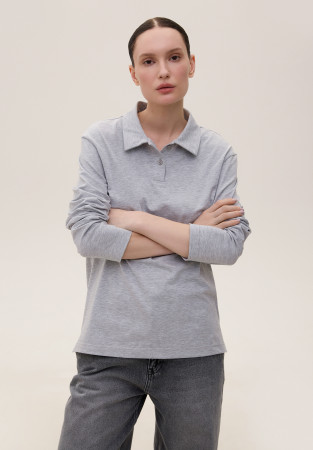 Grey melange longsleeve polo